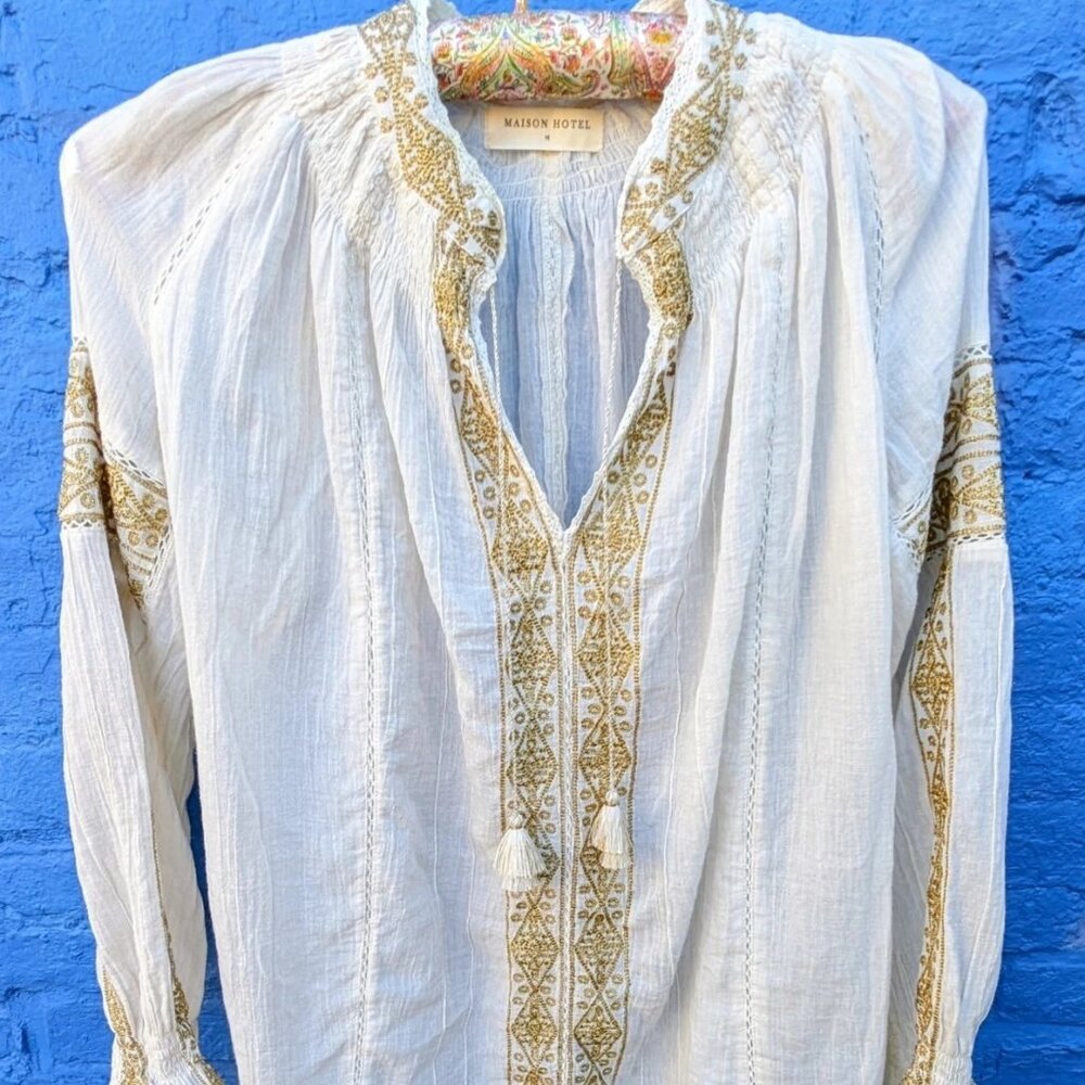Maison Hotel Violette Blouse Gold Embroidery Size M - Picture 3 of 12
